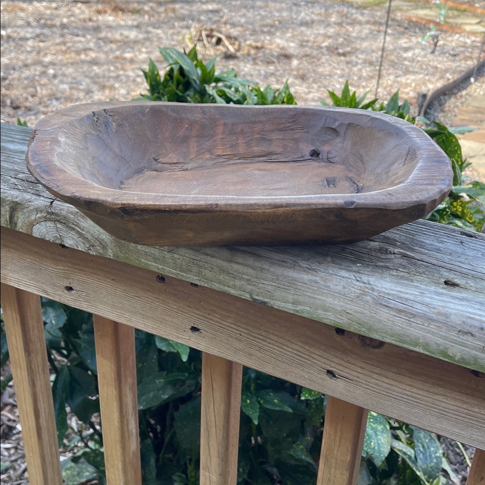 Primitive Hand Carved Wooden Oval Bowl